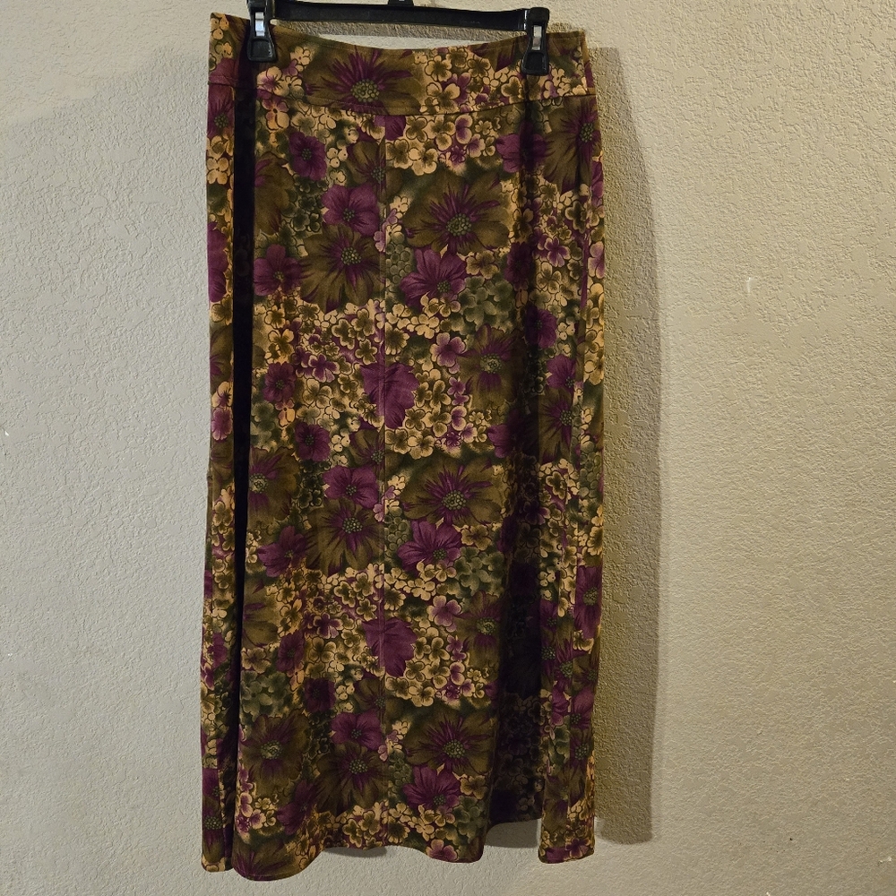 Chadwicks Womens Purple/Brown/Tan Floral Maxi Skirt Size 10 Cottagecore Fairy